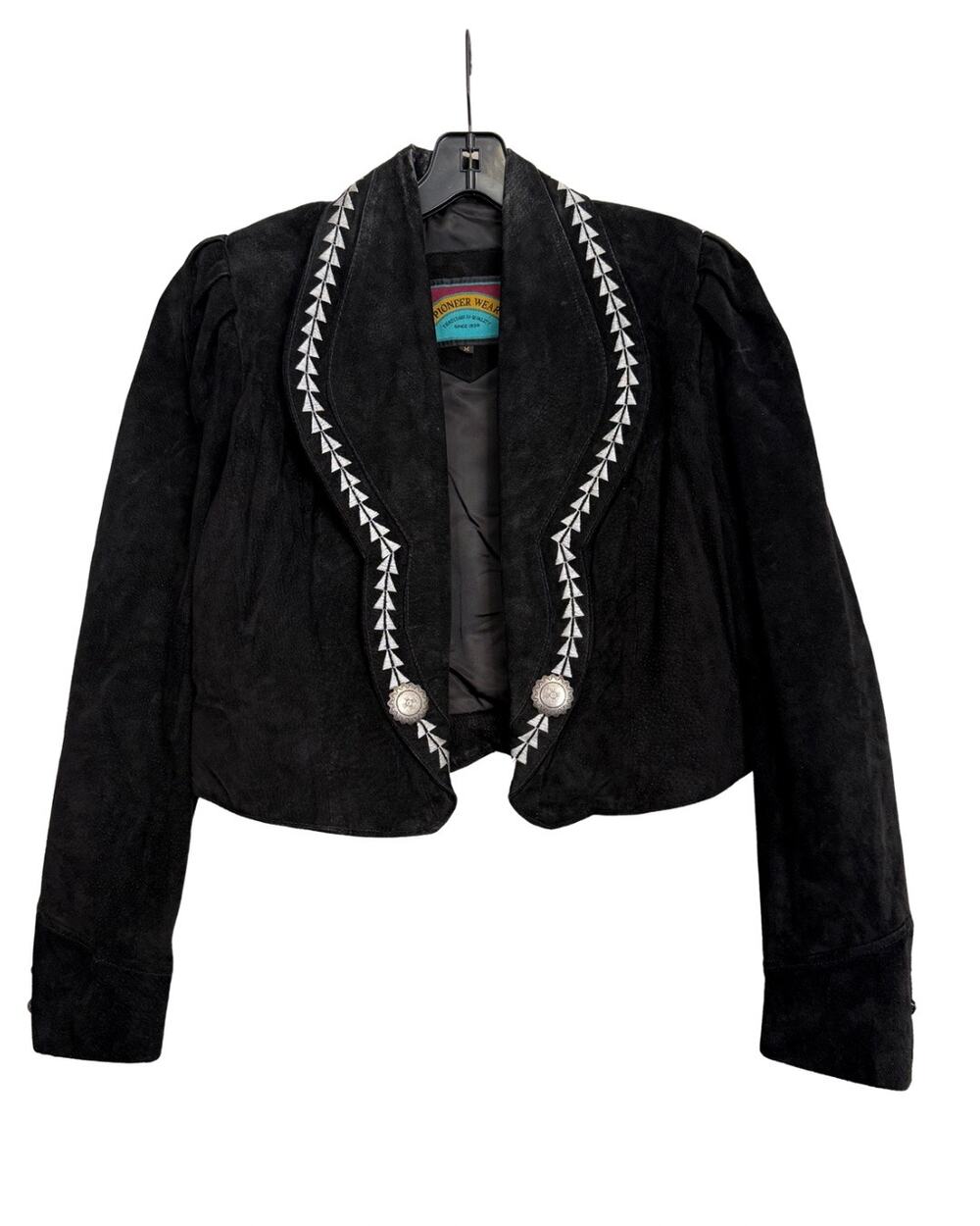 Vintage Pioneer Wear Black Suede Leather Silver Button Jacket Sz Med GS